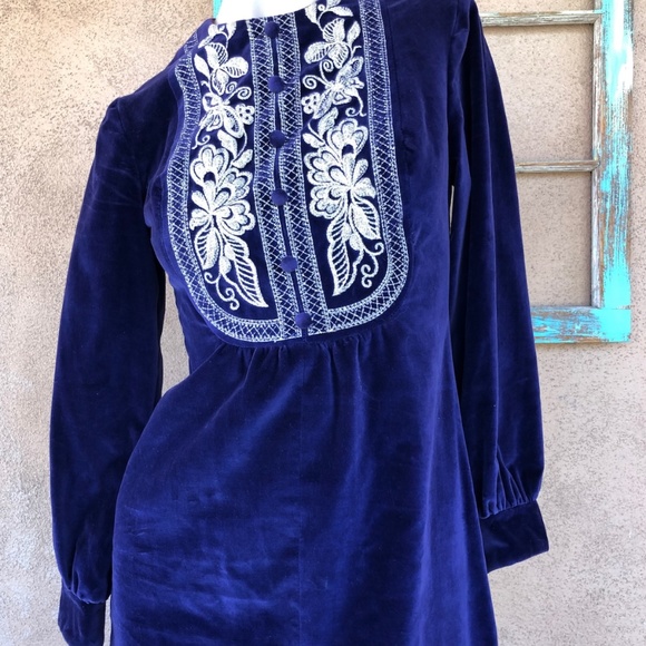 VTG 1960s 1970s Purple Velvet Maxi Dress Sz xS - Picture 3 of 10